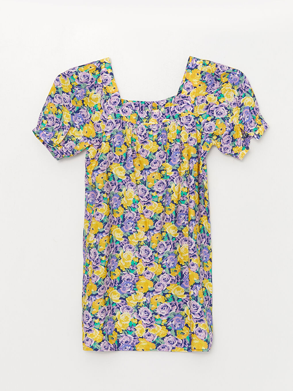 Square Neck Floral Short Sleeve Oversize Women's Dress -S3HD69Z8-F9C
