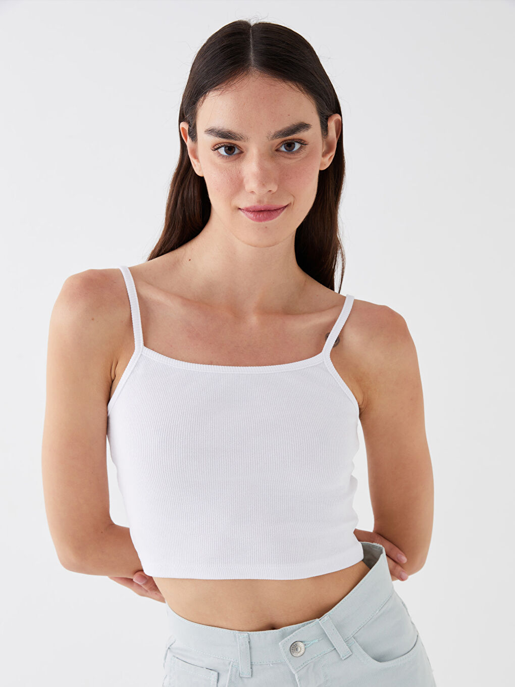 U Neck Plain Strappy Women's Crop Top-1