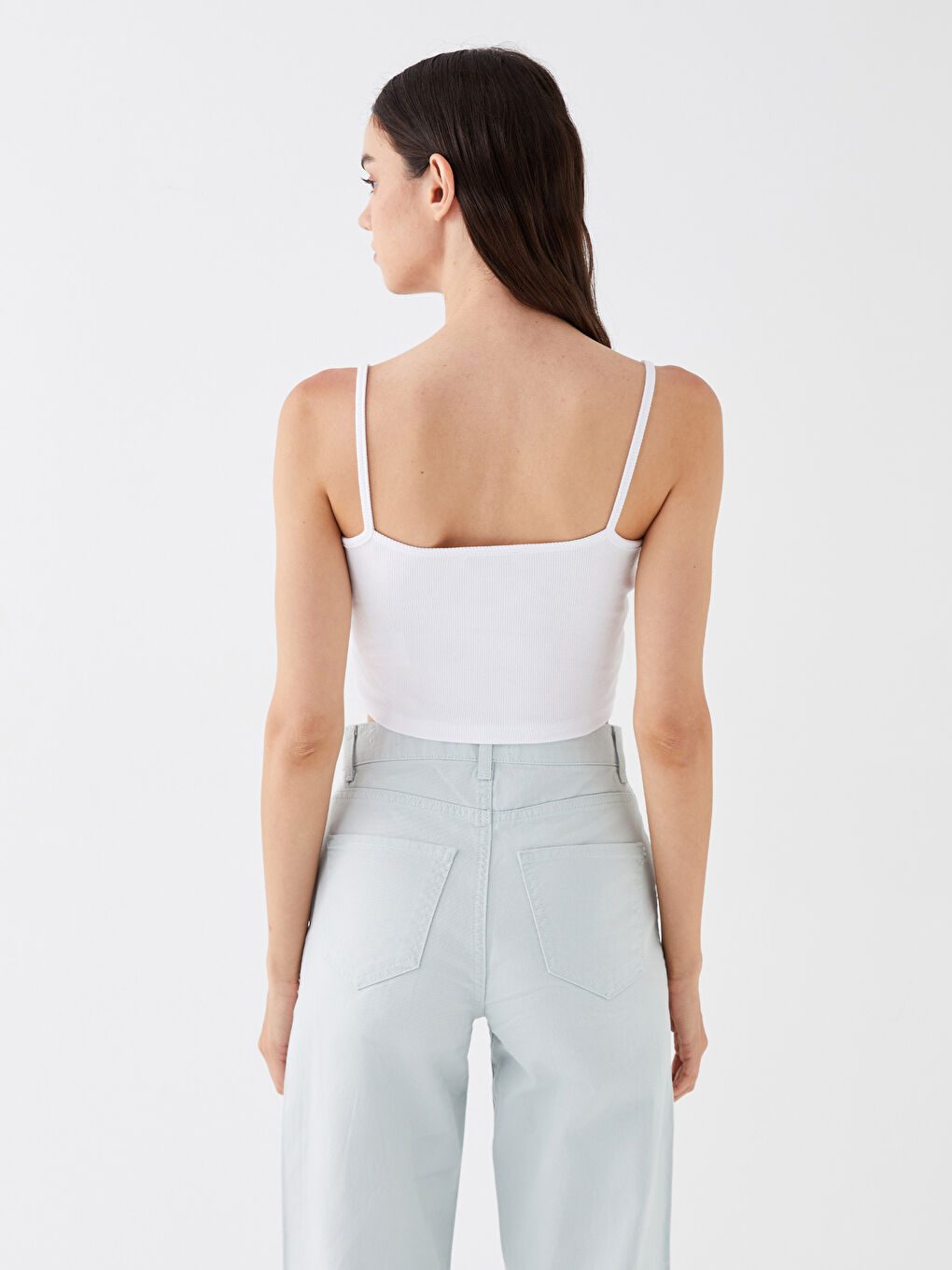 U Neck Plain Strappy Women's Crop Top-4