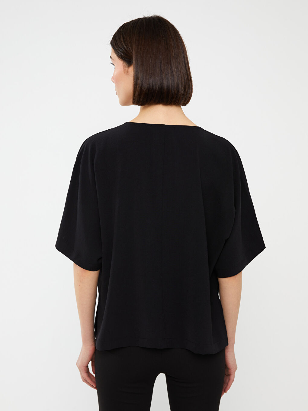 Bluză Supradimensionată pentru Femei cu Decolteu în V, Simplă, Mânecă Scurtă-4