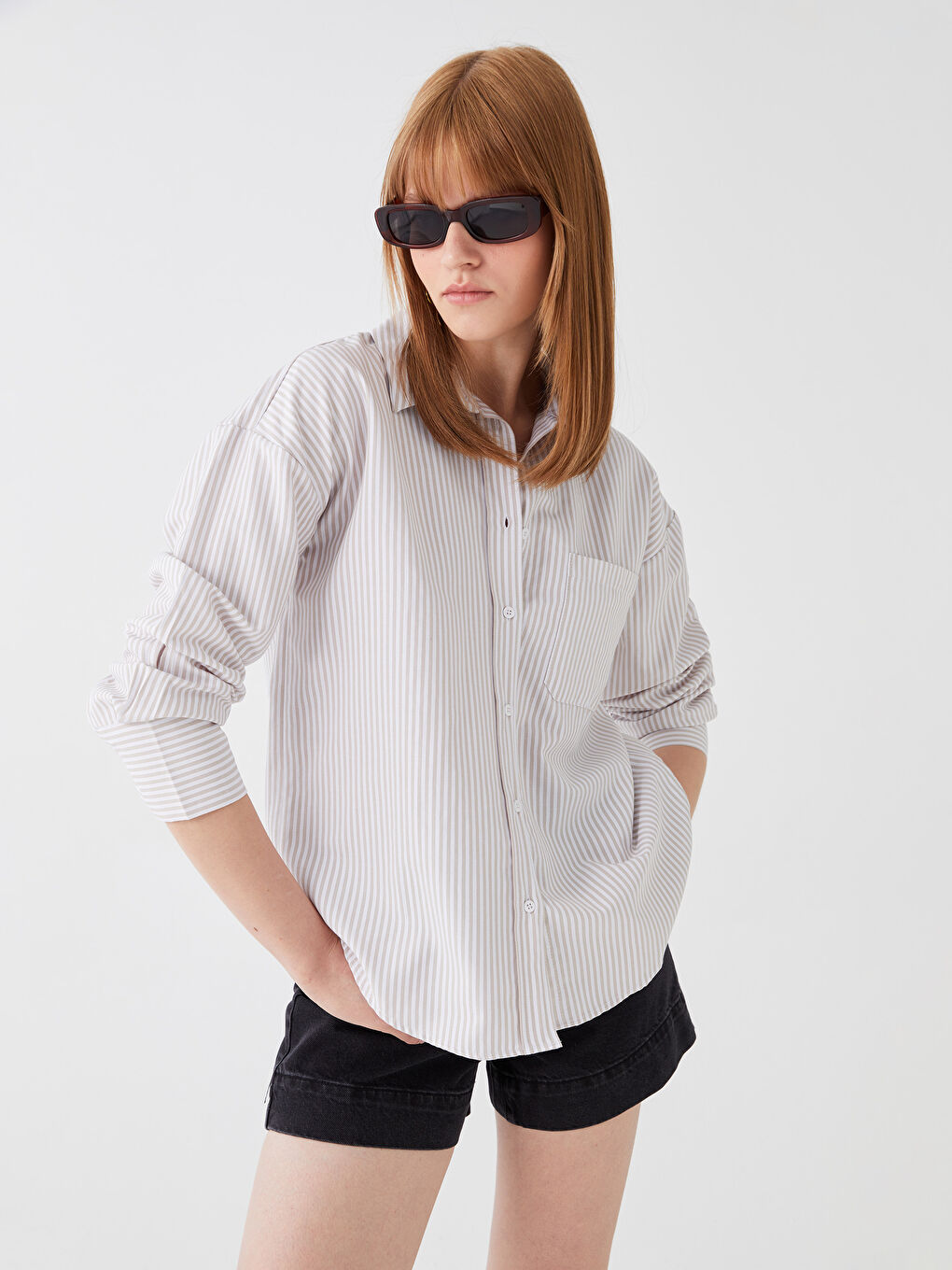 Әйелдерге арналған жолақты оверсайз поплин жейде