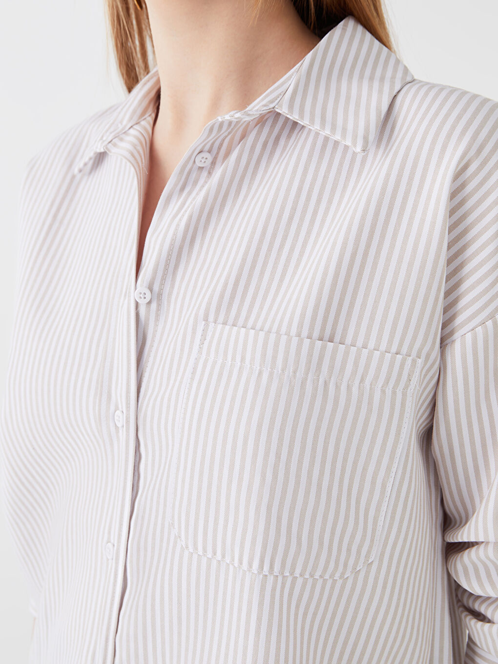 Әйелдерге арналған жолақты оверсайз поплин жейде-3