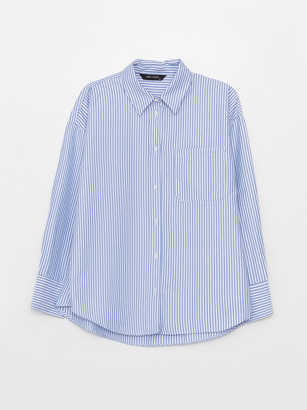 Mavi Çizgili Oversize Poplin Kadın Gömlek-5