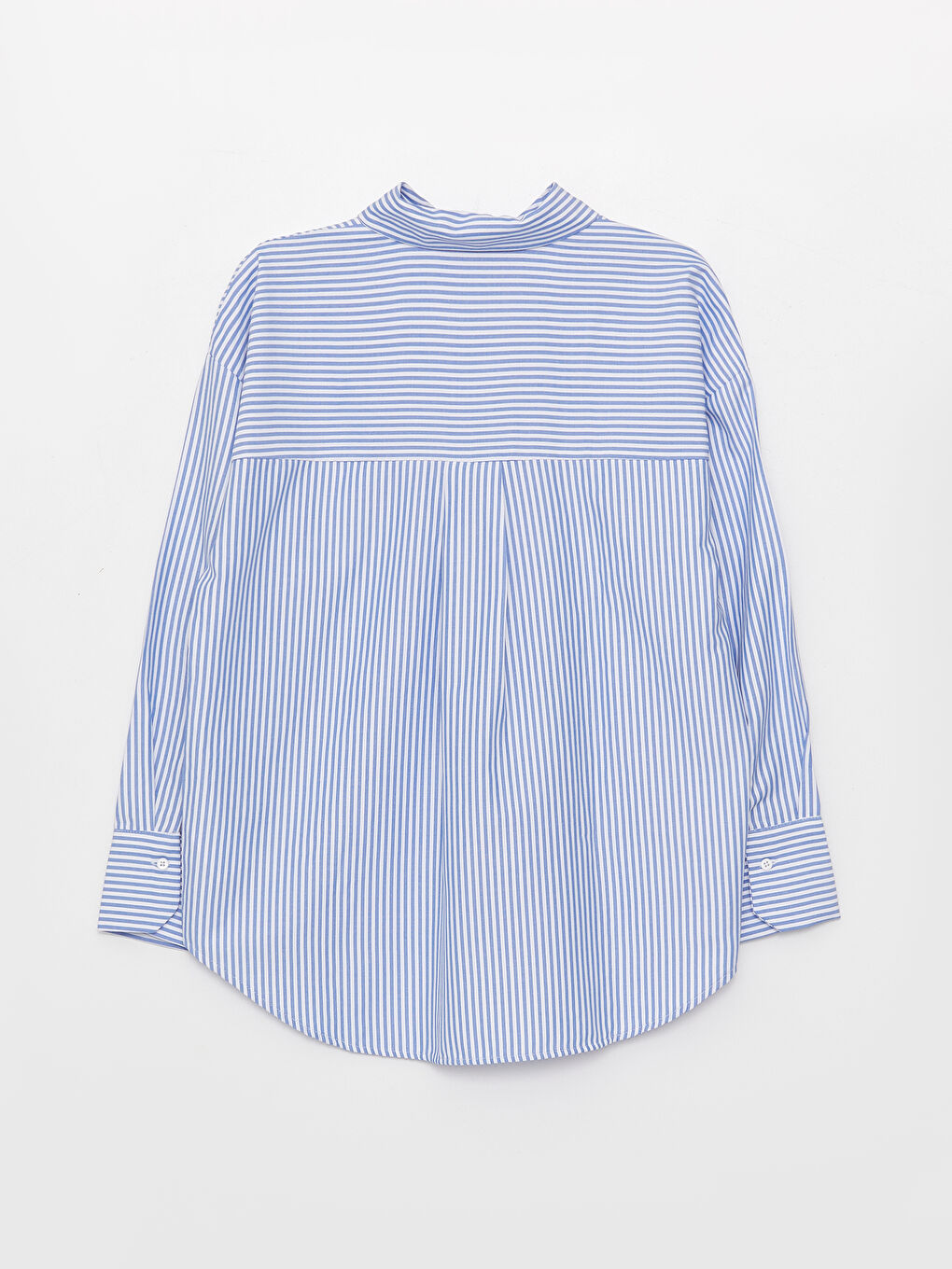 Mavi Çizgili Oversize Poplin Kadın Gömlek-6