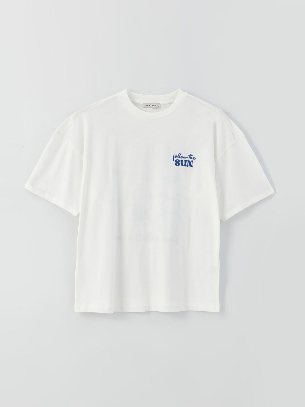 Ekru Bisiklet Yaka Nakışlı Kısa Kollu Oversize Kadın Tişört-5