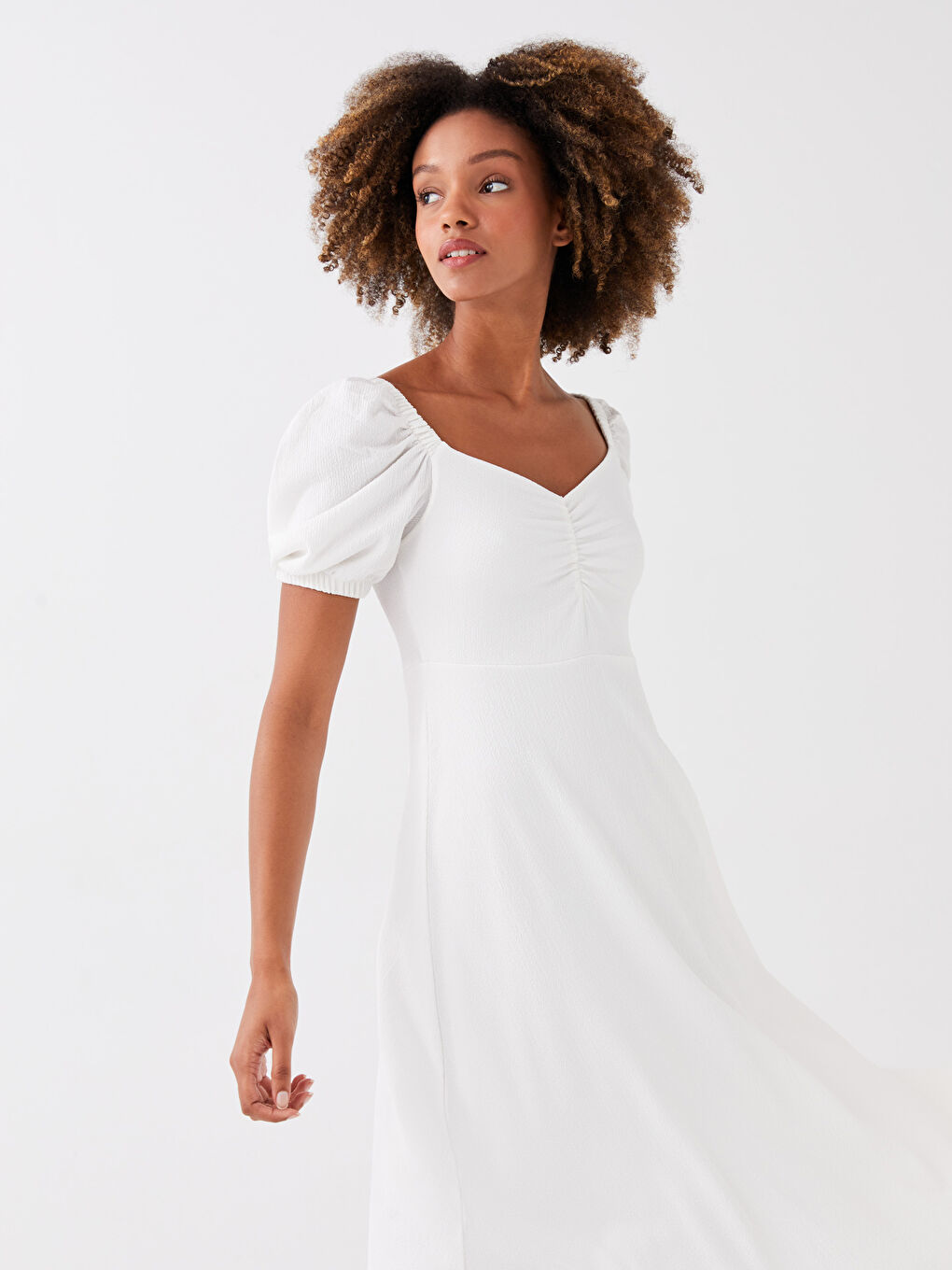 Heart Collar Straight Balloon Sleeve Women's Dress