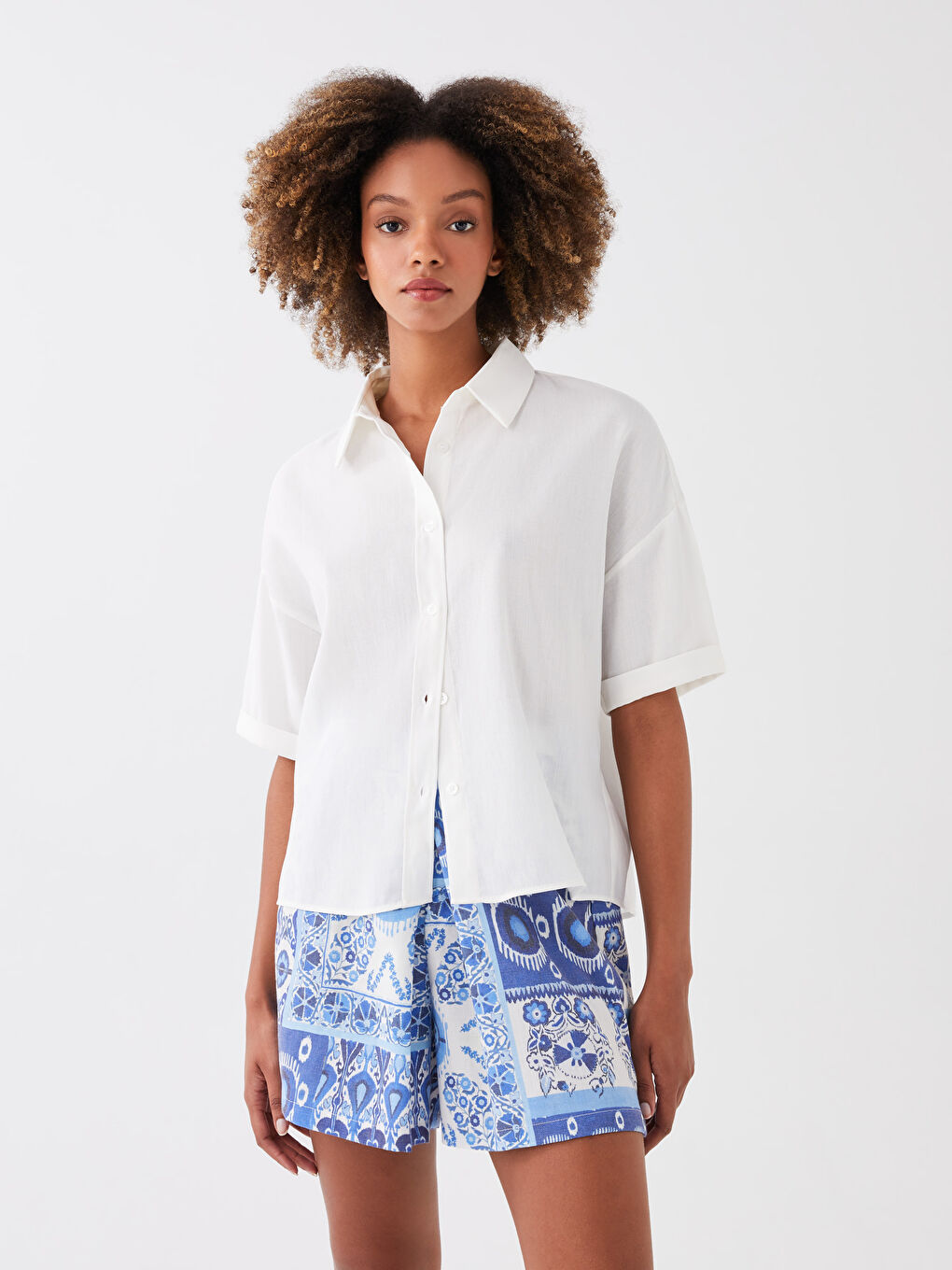 Plain Short Sleeve Women's Shirt-1