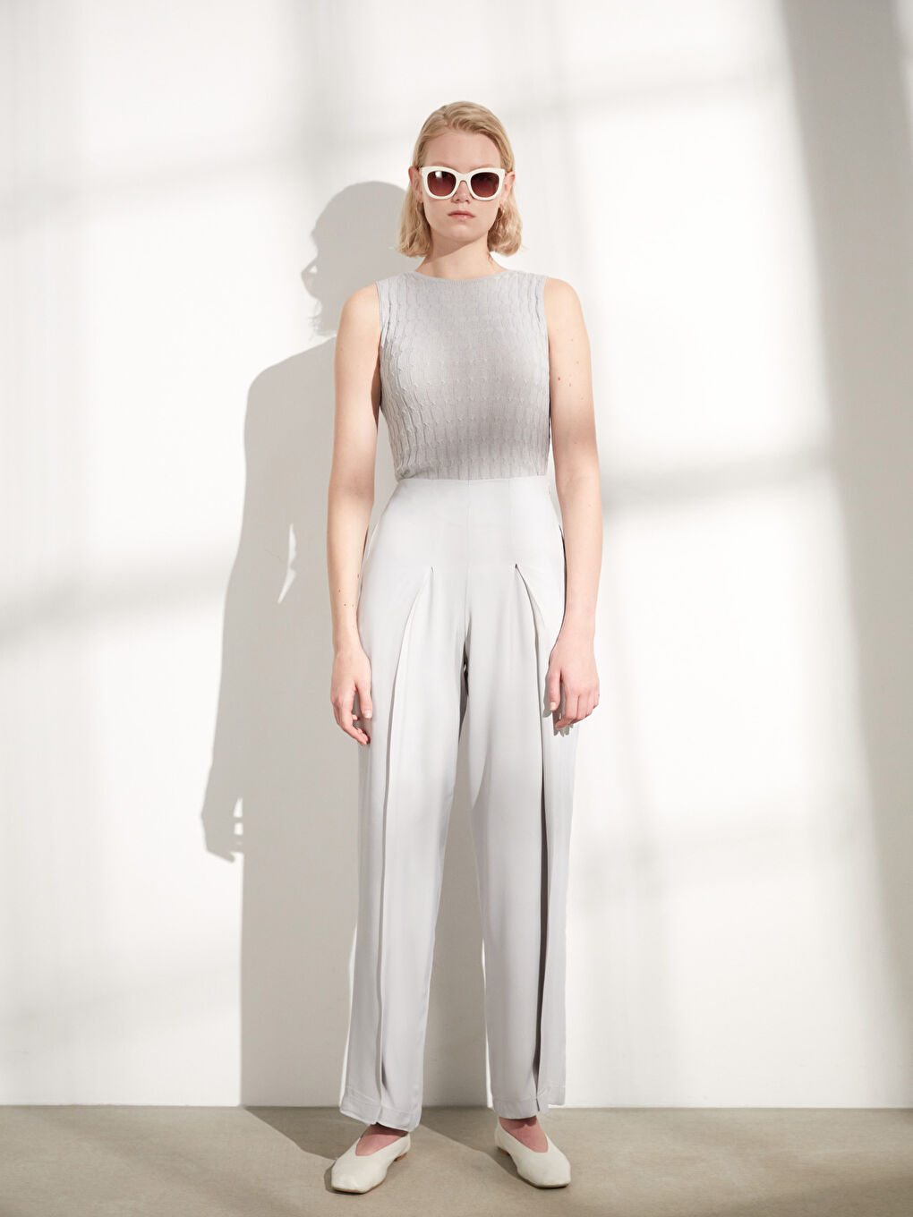 Gri Rahat Kalıp Kadın Palazzo Pantolon