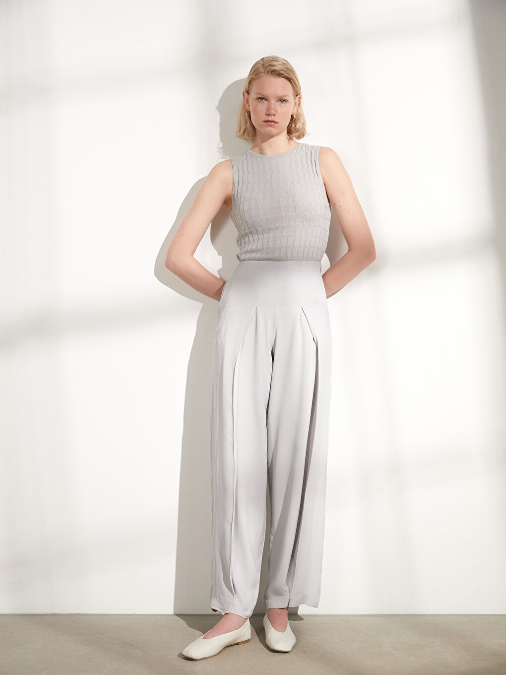 Gri Rahat Kalıp Kadın Palazzo Pantolon-1