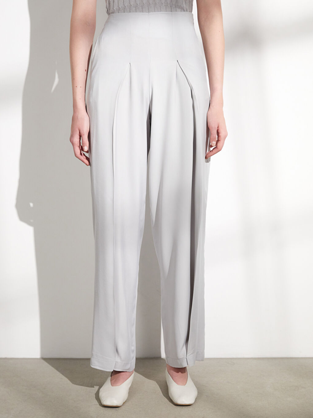 Gri Rahat Kalıp Kadın Palazzo Pantolon-2