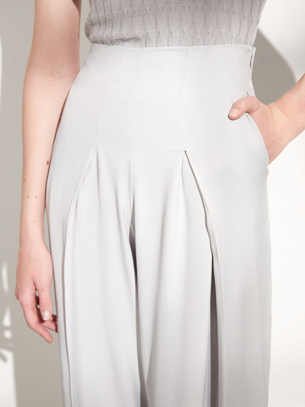 Gri Rahat Kalıp Kadın Palazzo Pantolon-3