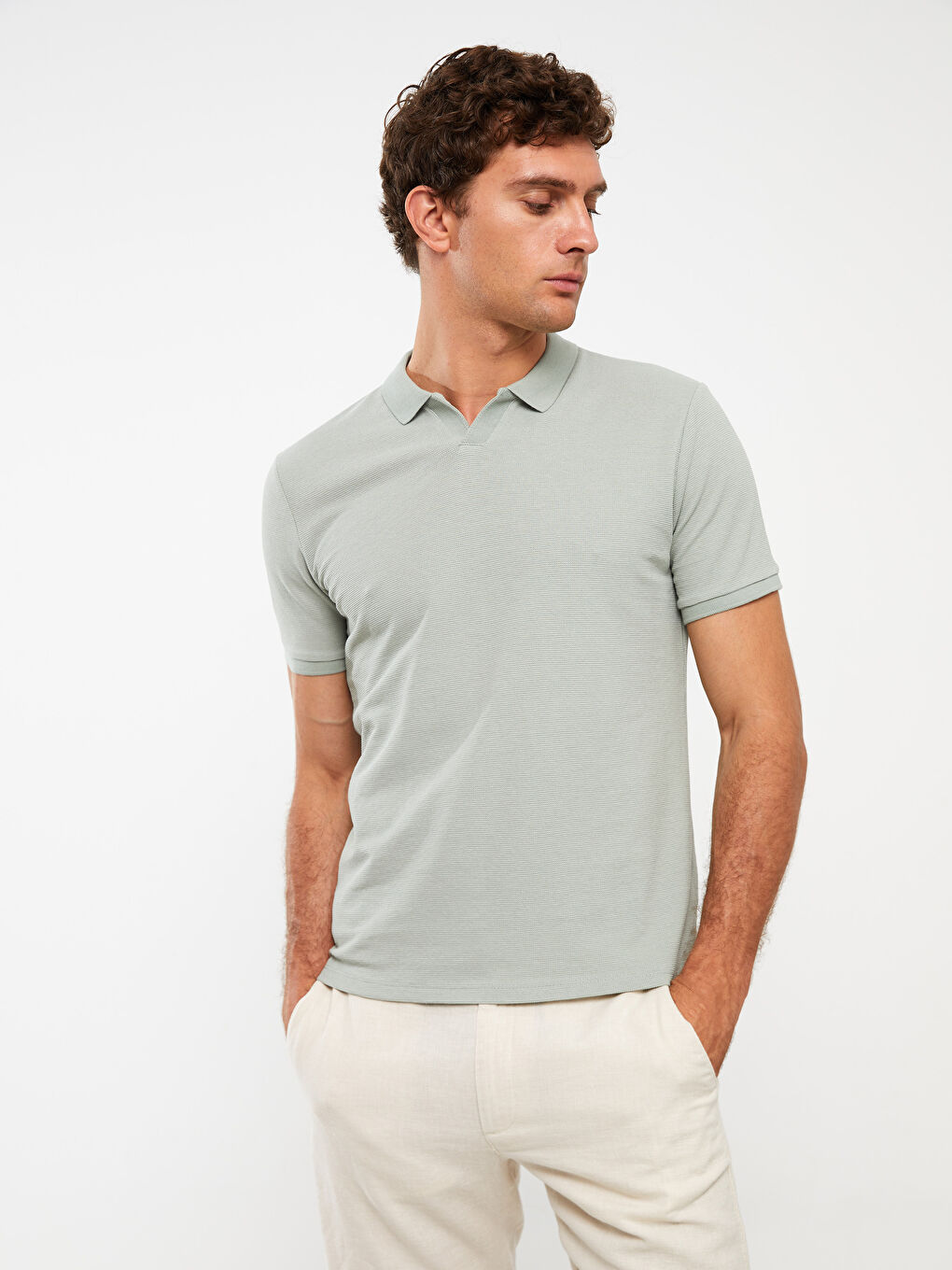 Yeşil Resort Yaka Kısa Kollu Erkek Tişört