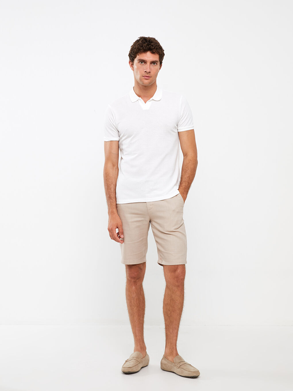 Ekru Resort Yaka Kısa Kollu Erkek Tişört-2