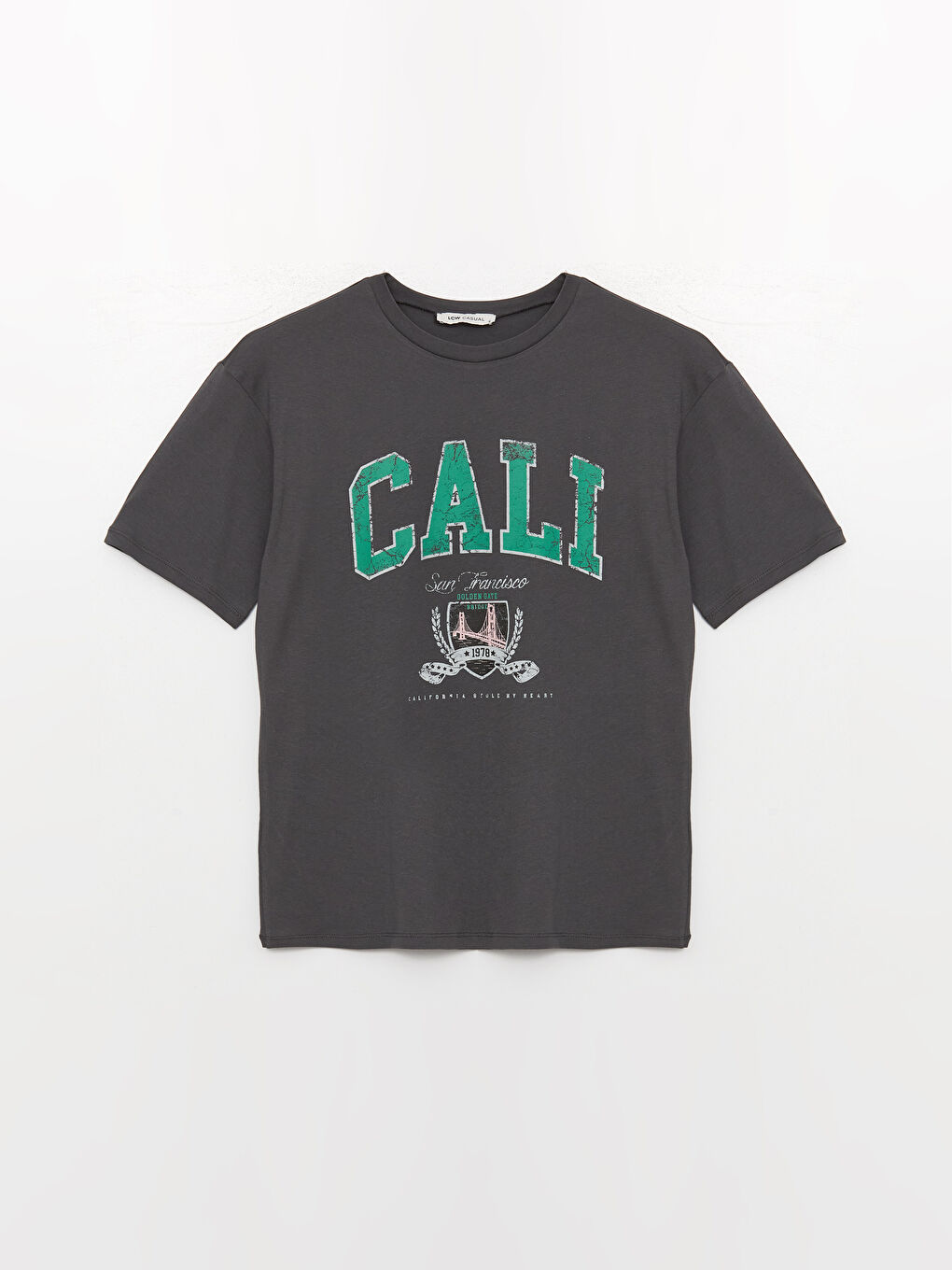 Antrasit Bisiklet Yaka Baskılı Kısa Kollu Kadın Tişört-6