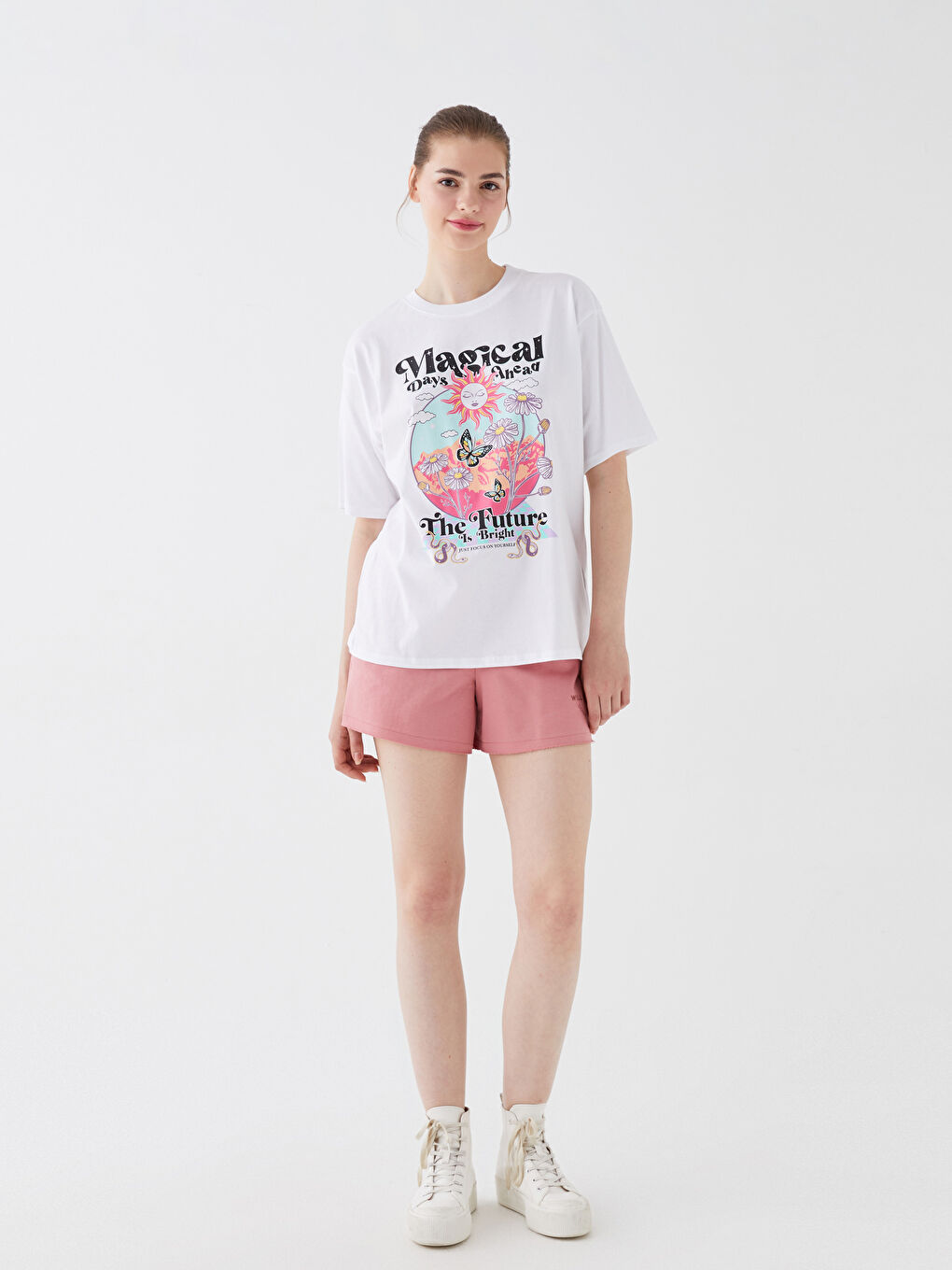Crew Neck Printed Short Sleeve Oversize Women's T-Shirt-1