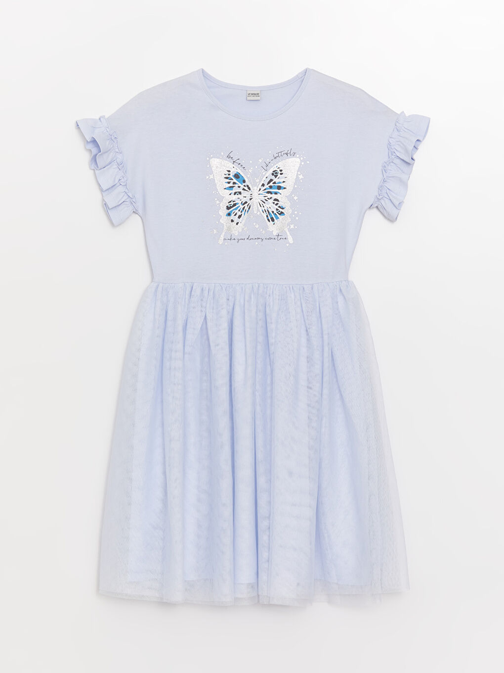 қыздарға арналған дөңгелек жағалы принтті қысқа жең көйлек