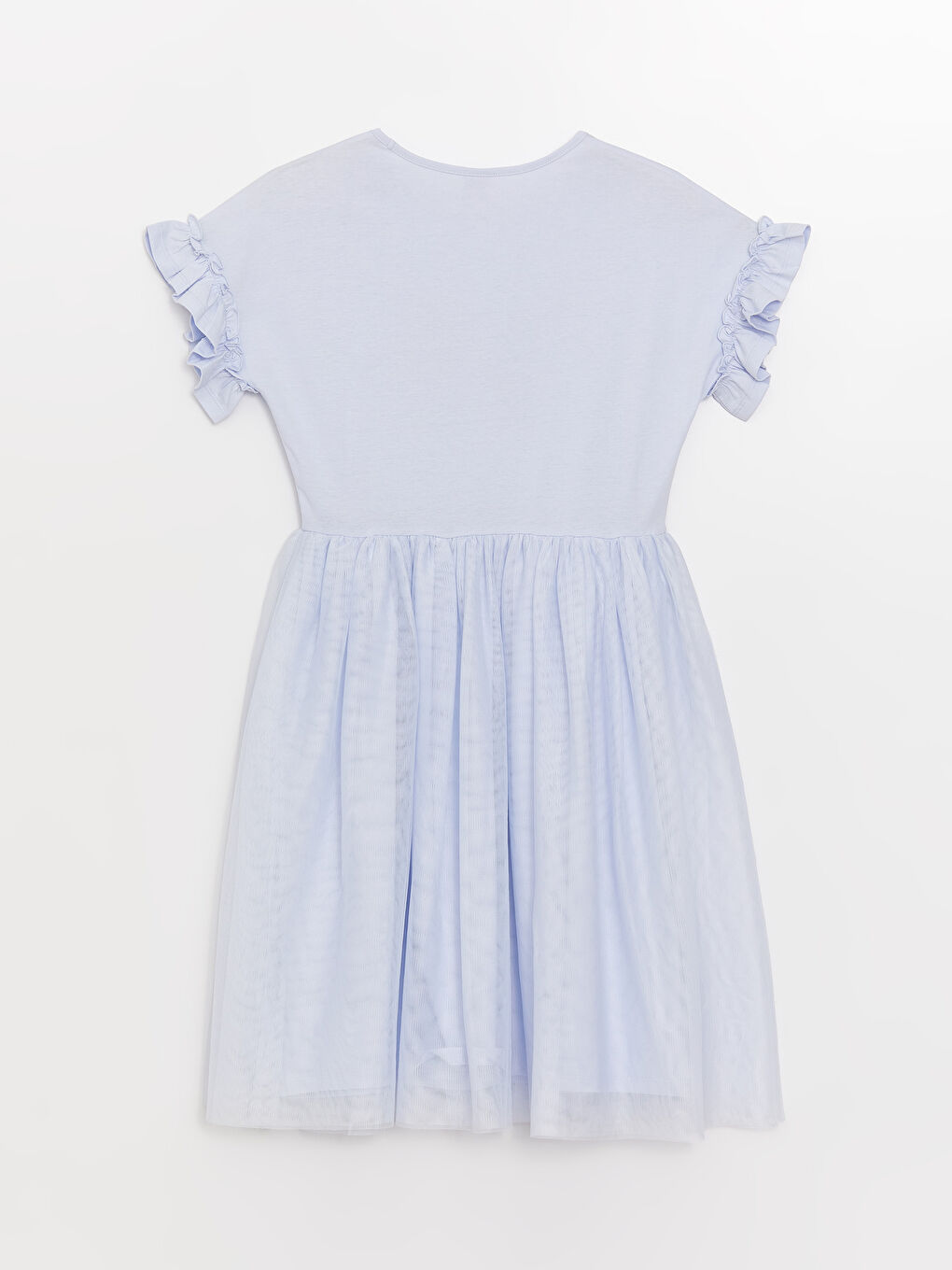 қыздарға арналған дөңгелек жағалы принтті қысқа жең көйлек-1