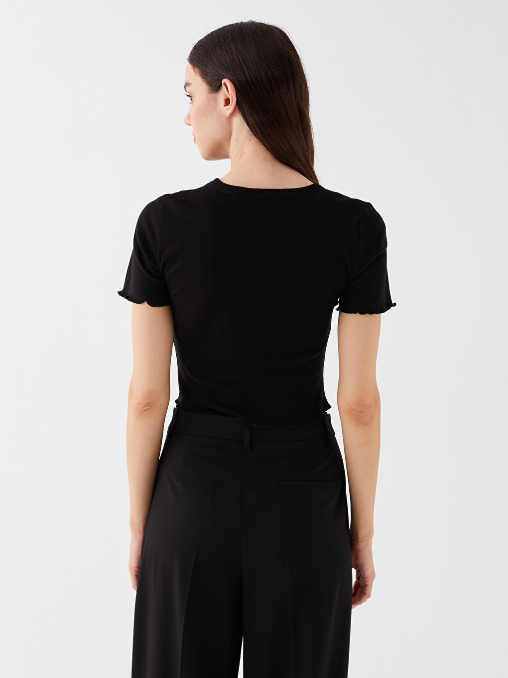 Crew Neck Embroidered Short Sleeve Women's Crop Top-4