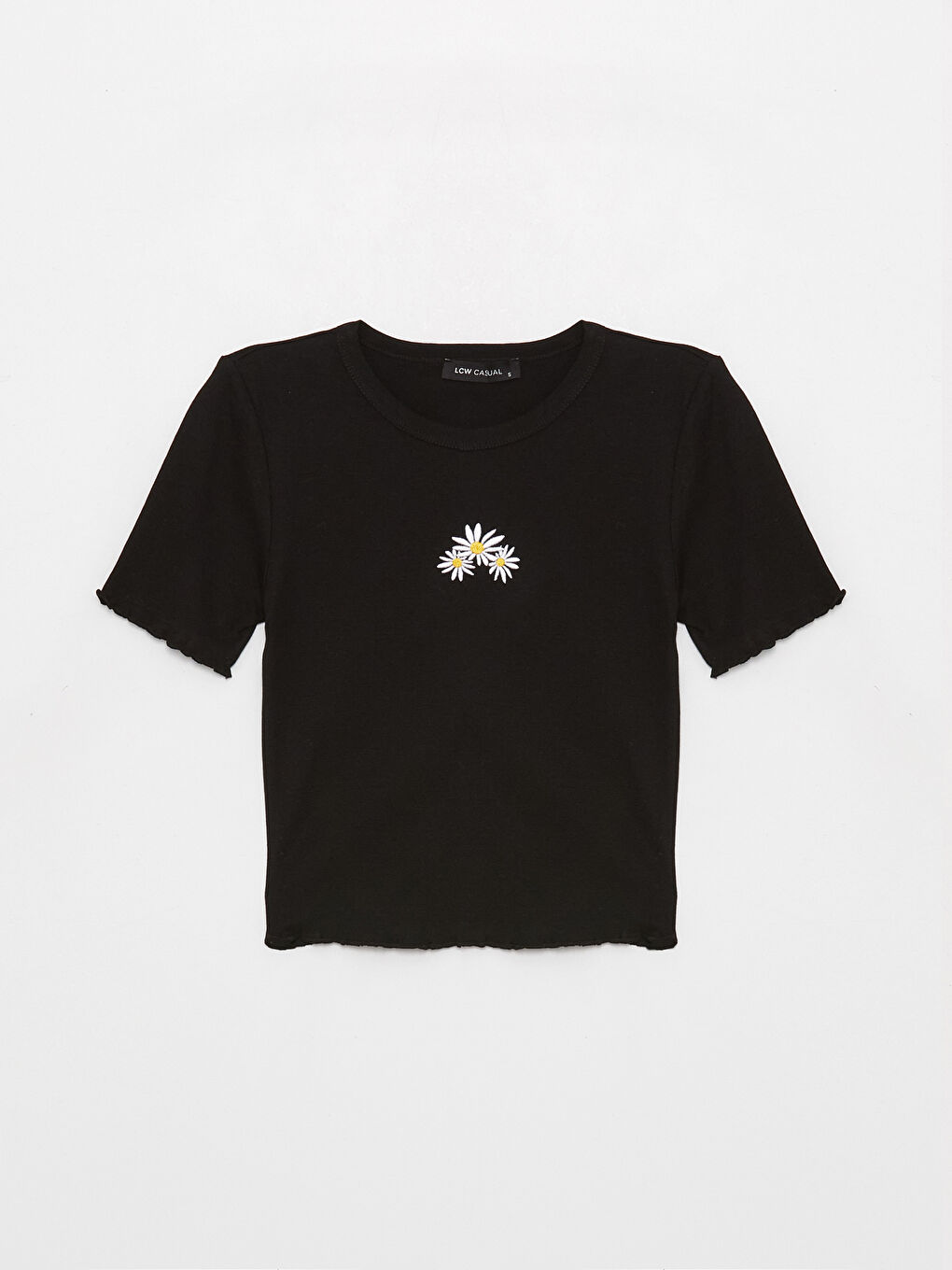 Crew Neck Embroidered Short Sleeve Women's Crop Top-5