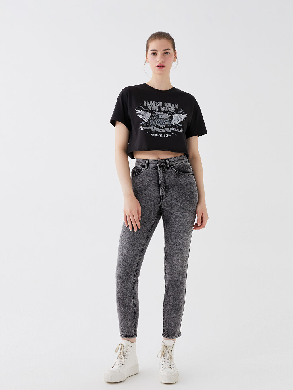 Haut Court Imprimé à Manches Courtes pour Femmes avec Col Rond-1