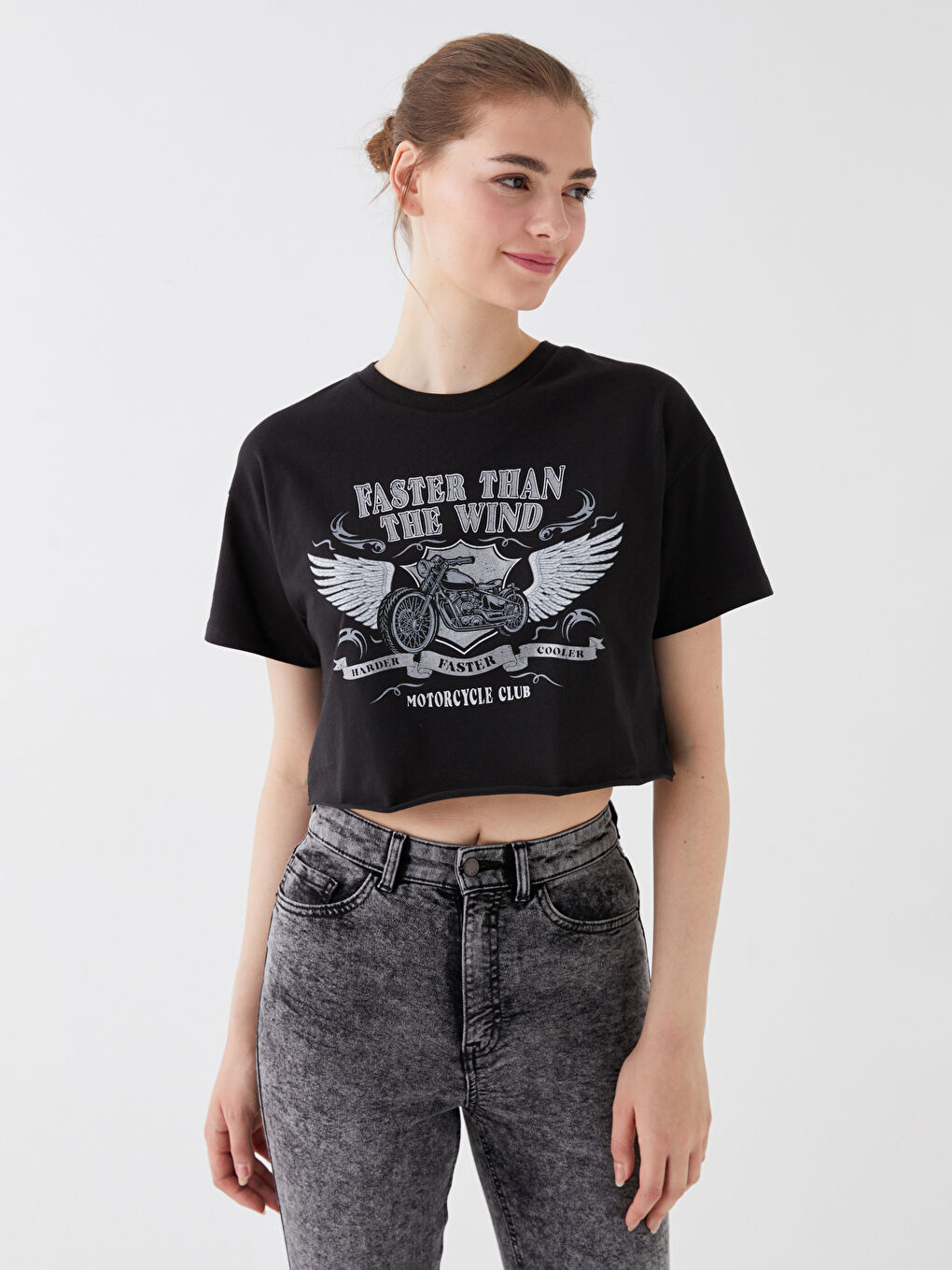 Haut Court Imprimé à Manches Courtes pour Femmes avec Col Rond-2