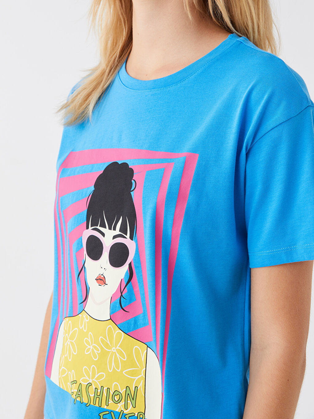 Mavi Bisiklet Yaka Baskılı Kısa Kollu Kadın Tişört-3