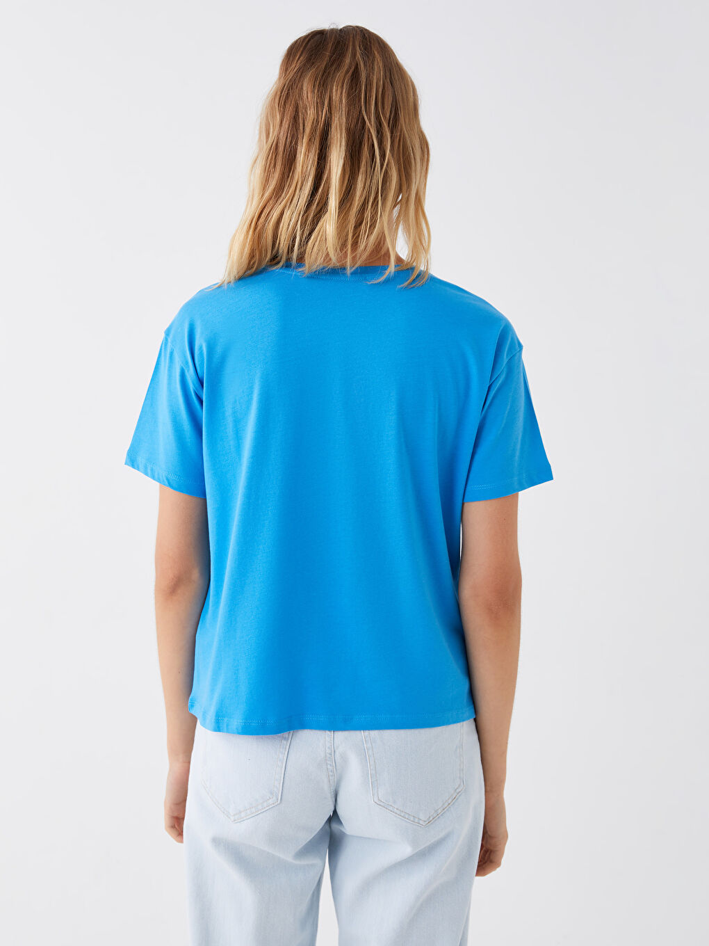 Mavi Bisiklet Yaka Baskılı Kısa Kollu Kadın Tişört-4