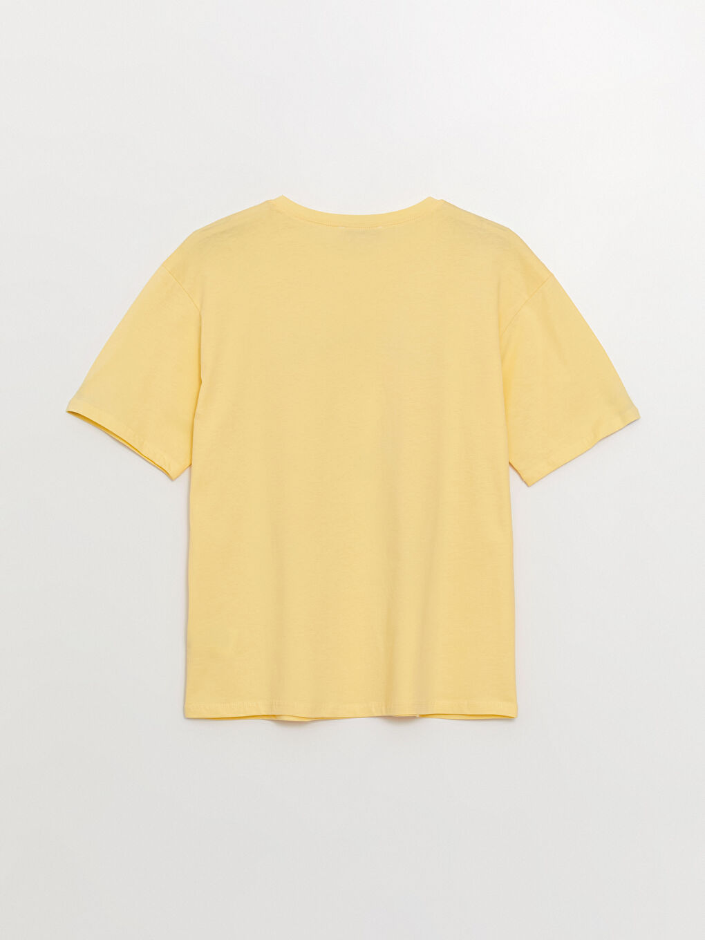 Sarı Bisiklet Yaka Desenli Kısa Kollu Oversize Kadın Tişört-6