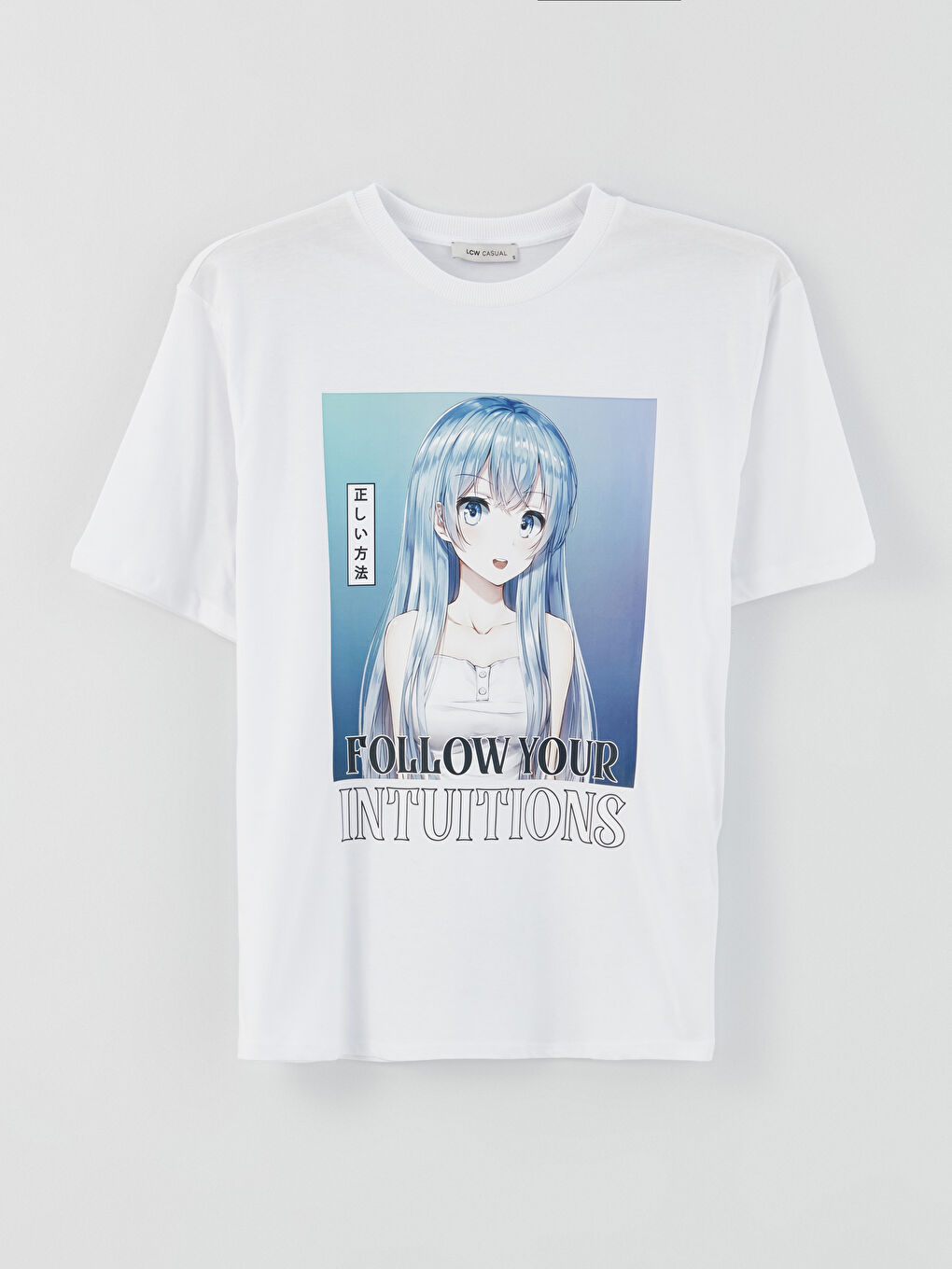 Beyaz Bisiklet Yaka Baskılı Kısa Kollu Oversize Kadın Tişört-5