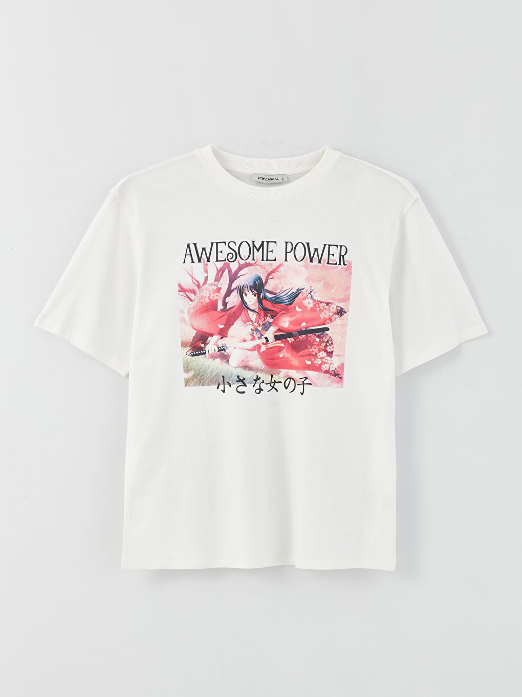 Ekru Bisiklet Yaka Baskılı Kısa Kollu Oversize Kadın Tişört-5