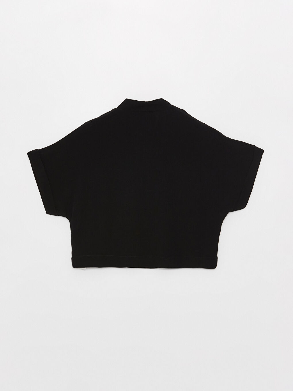 Siyah V Yaka Düz Kısa Kollu Crop Kadın Bluz-6