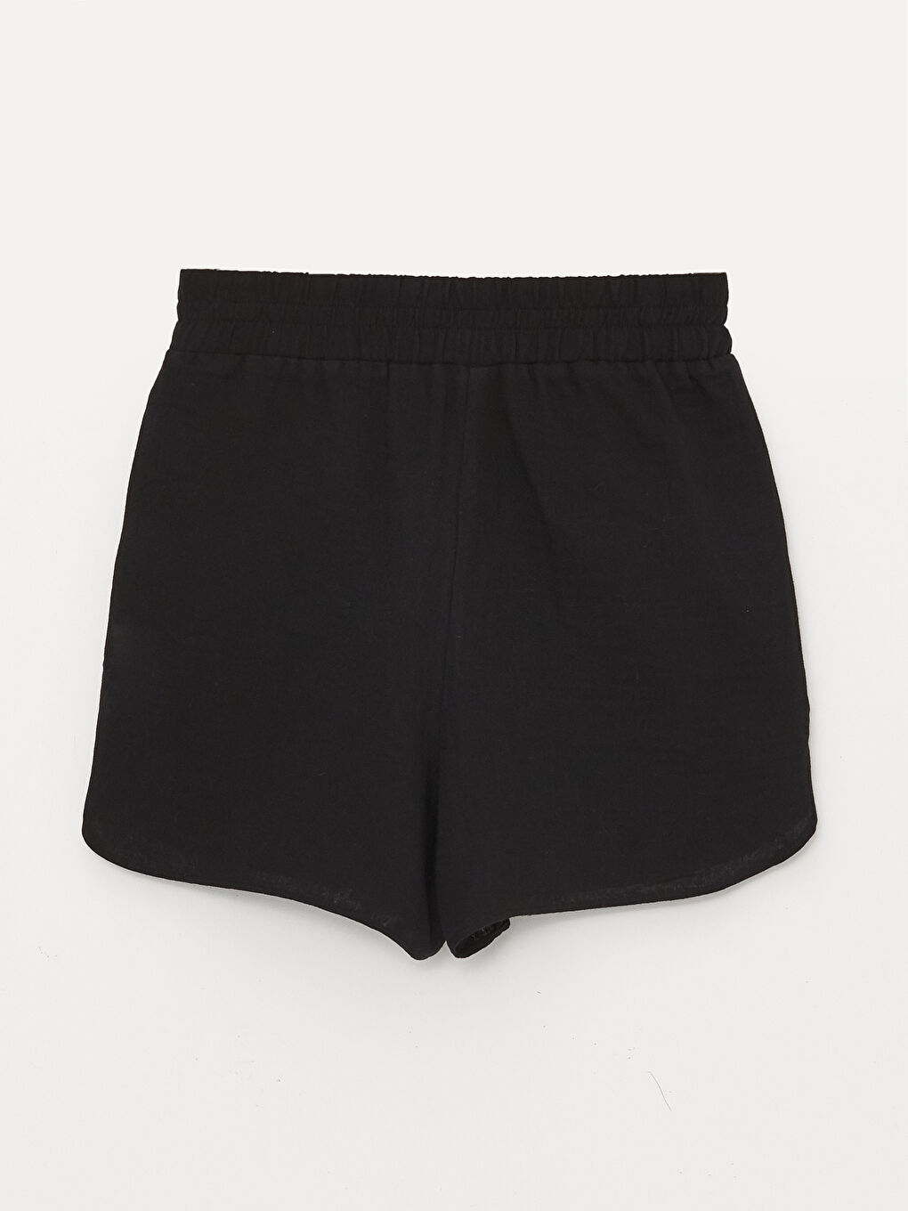 Siyah Beli Lastikli Düz Keten Görünümlü Kadın Şort-6