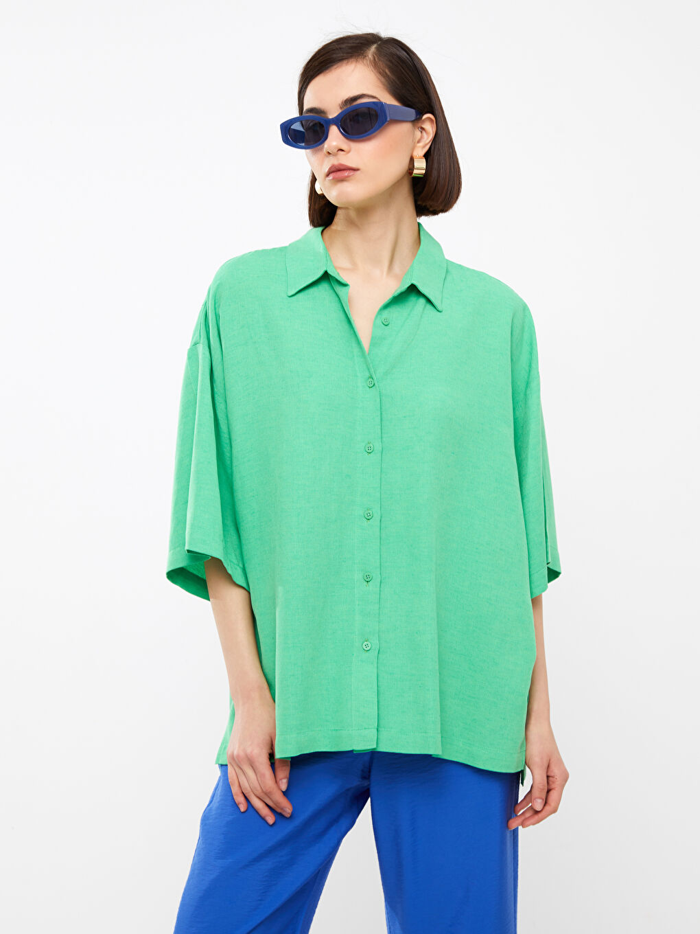 Plain Oversize Linen Blend Women's Shirt