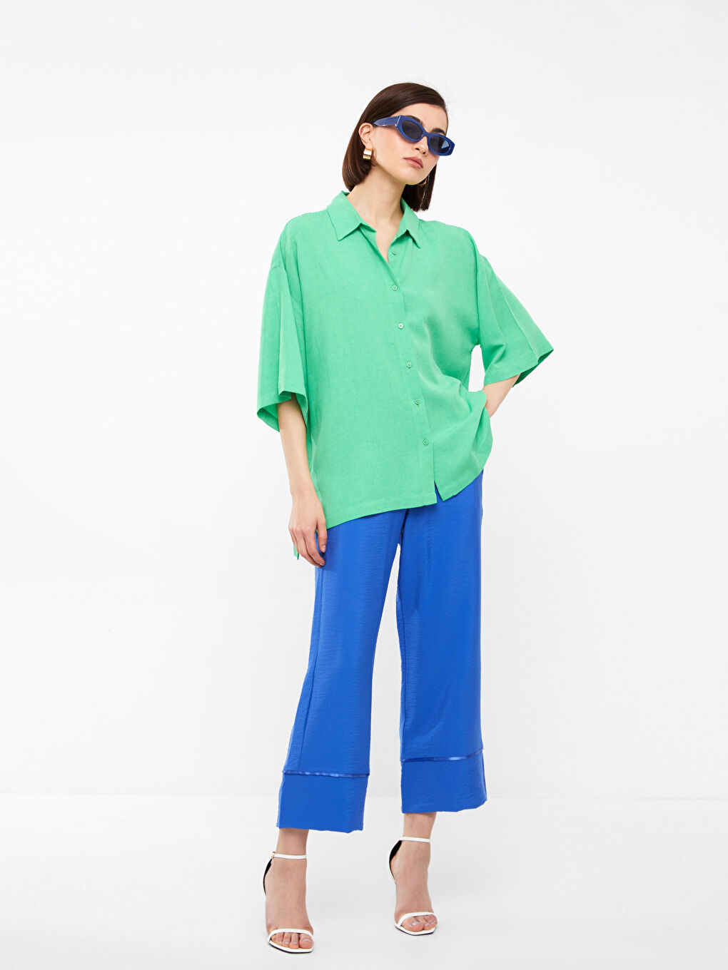 Plain Oversize Linen Blend Women's Shirt-2