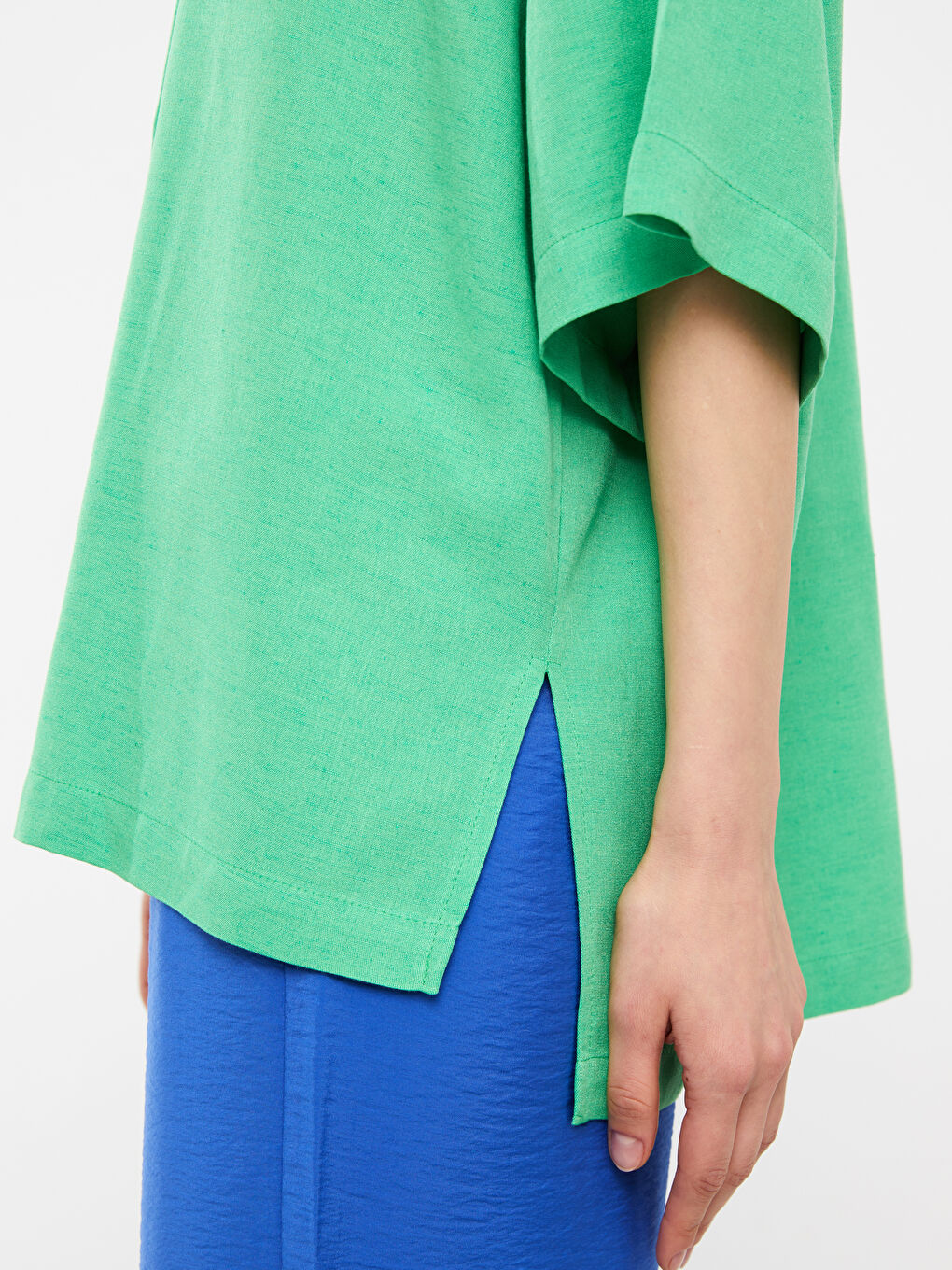 Plain Oversize Linen Blend Women's Shirt-3