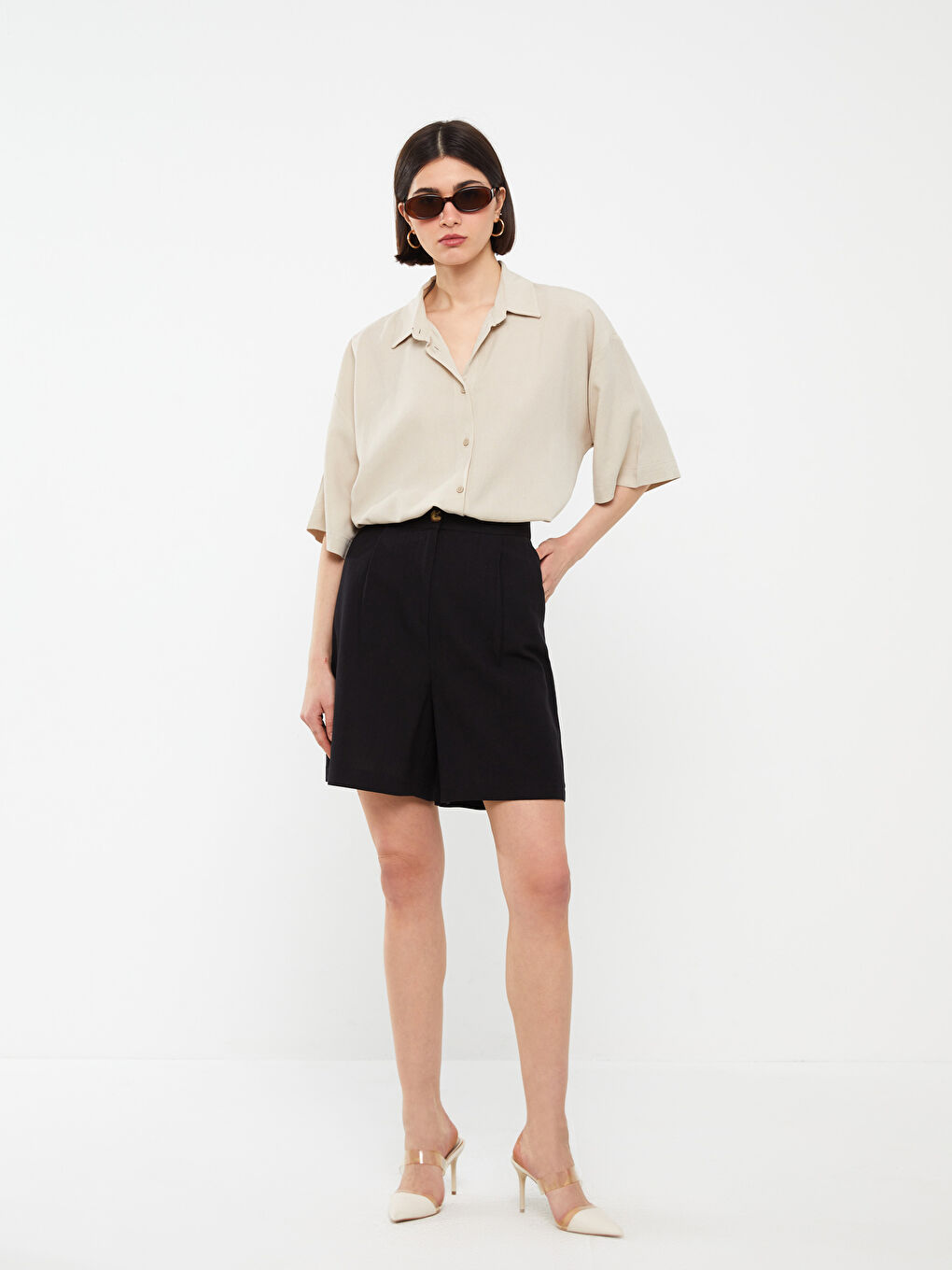 قميص سادة أوفراسايز خليط كتان للسيدات-2