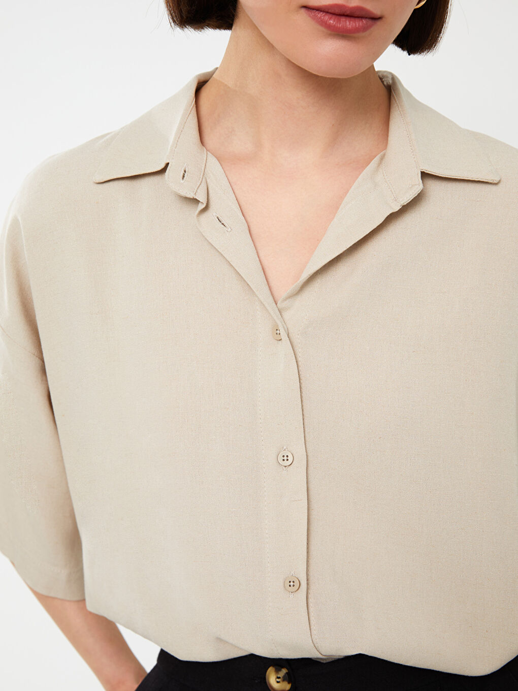 قميص سادة أوفراسايز خليط كتان للسيدات-3