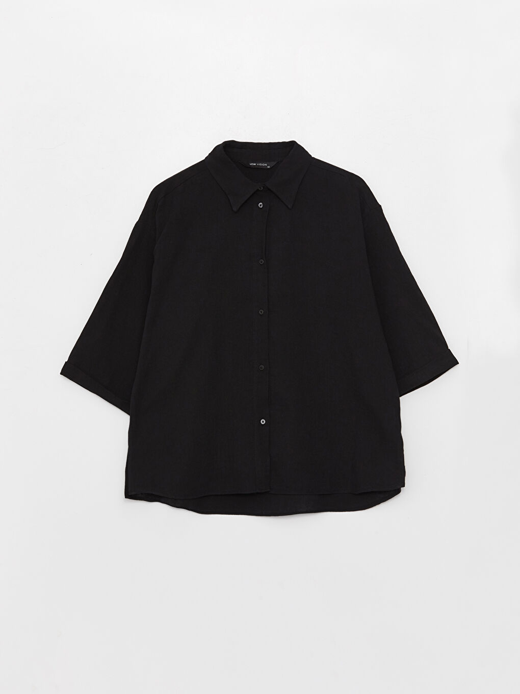 Siyah Düz Oversize Müslin Kadın Gömlek-5