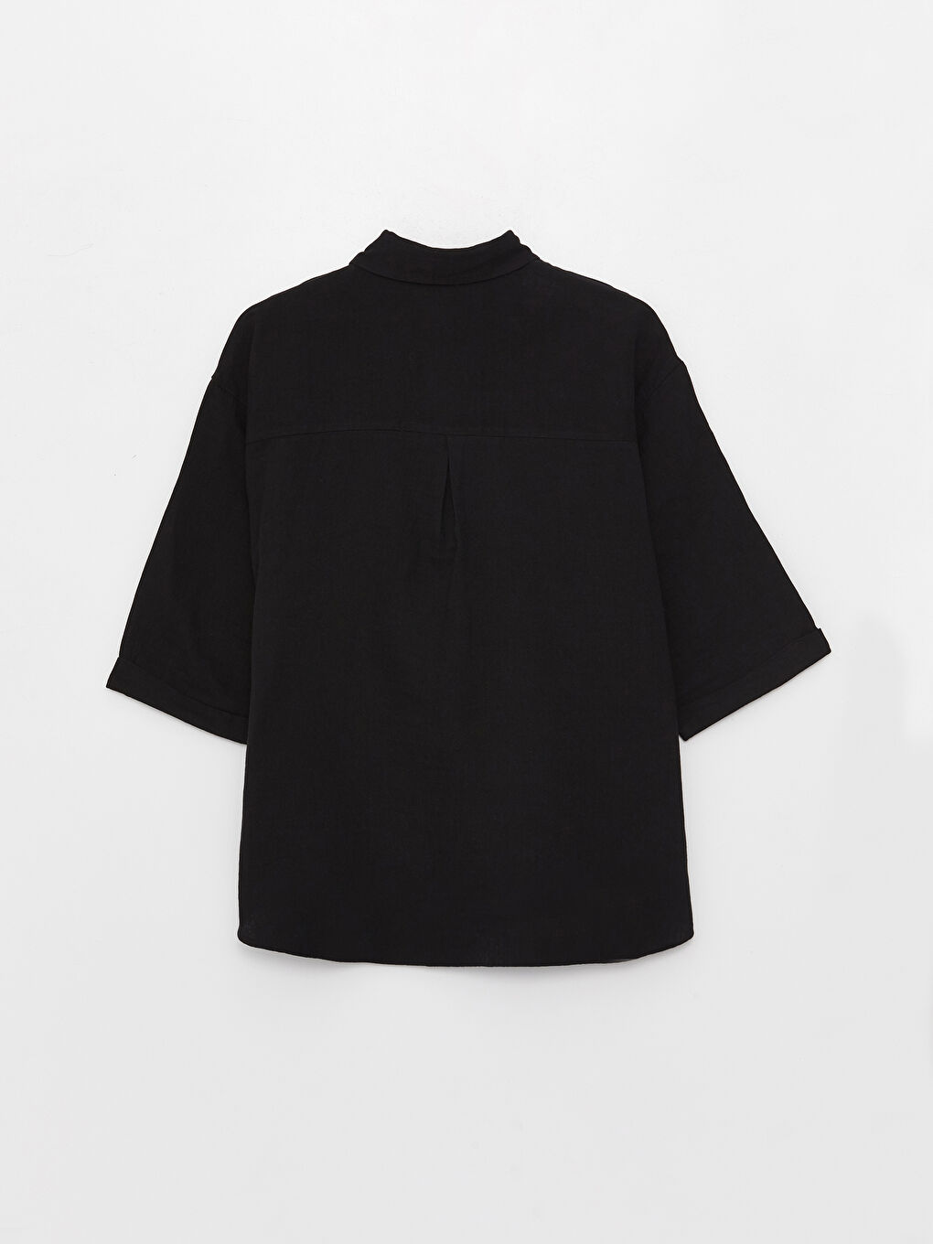 Siyah Düz Oversize Müslin Kadın Gömlek-6