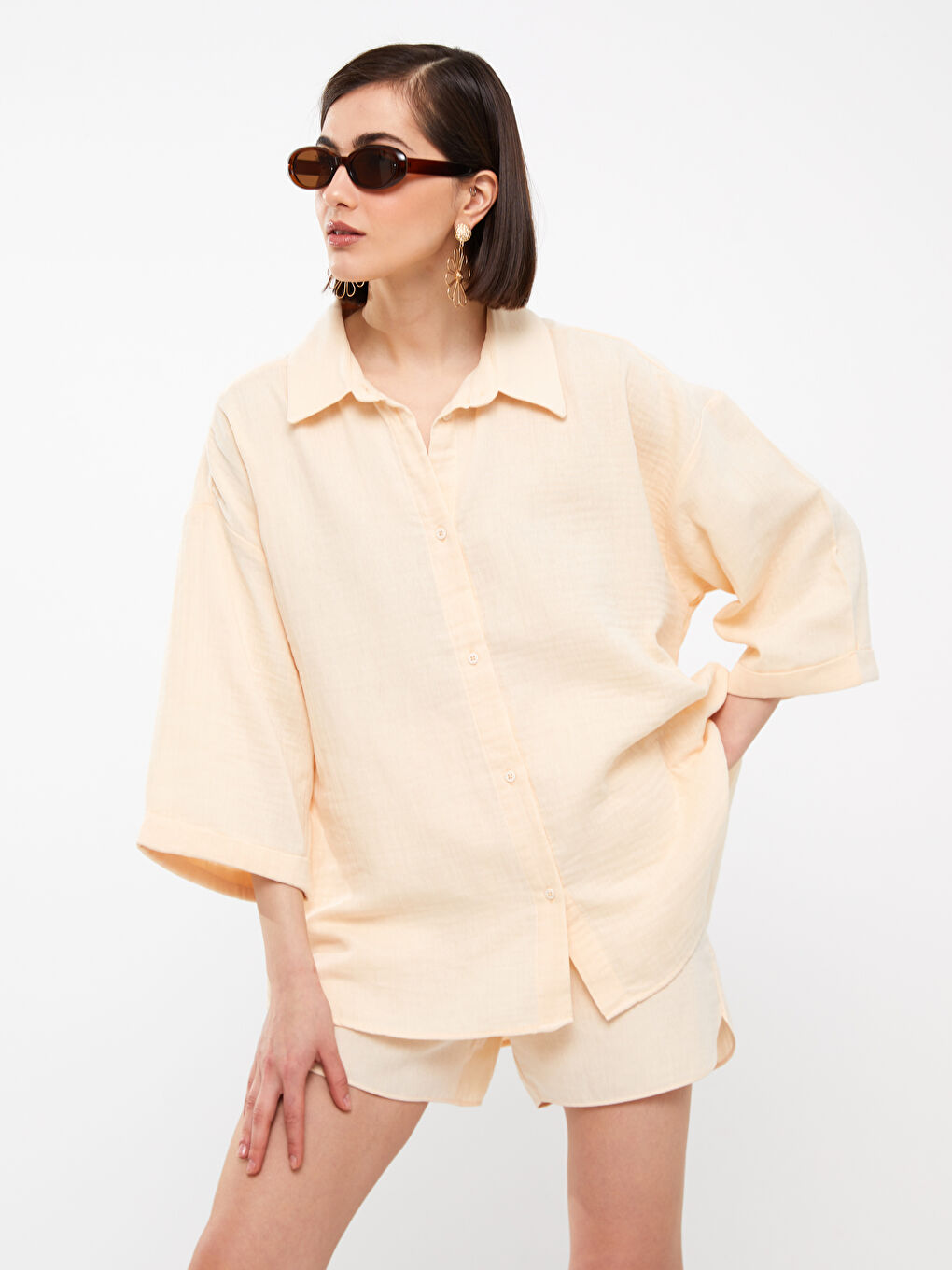 Plain Oversize Muslin Women's Shirt