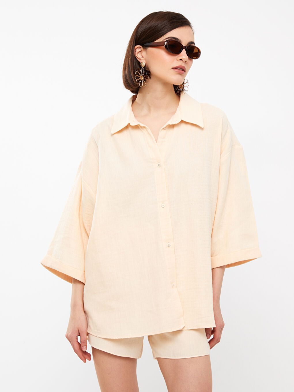 Plain Oversize Muslin Women's Shirt-1