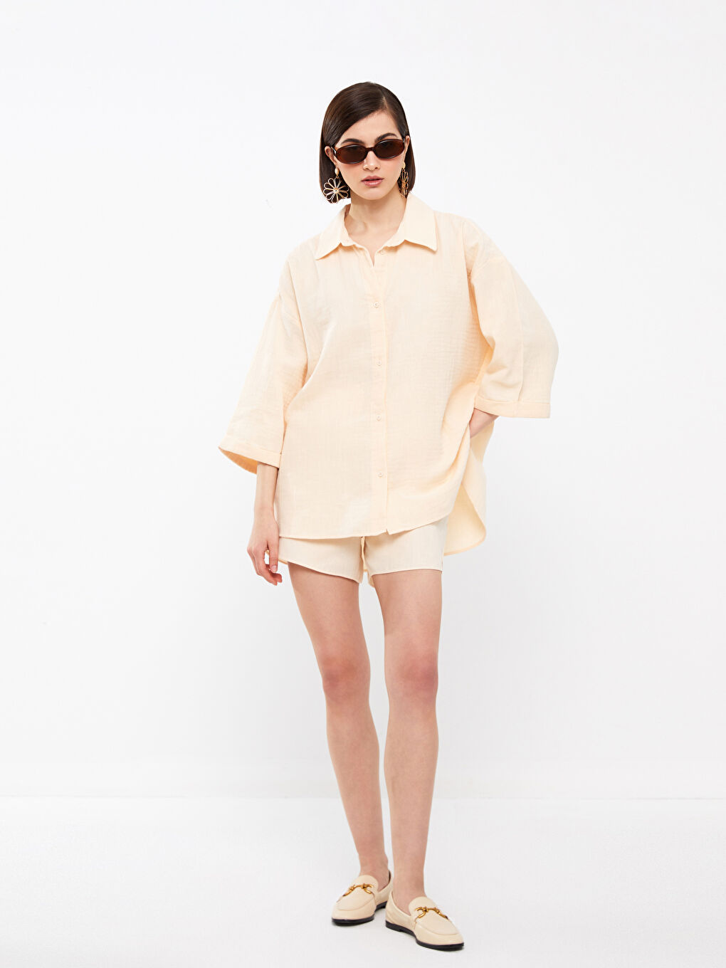 Plain Oversize Muslin Women's Shirt-2