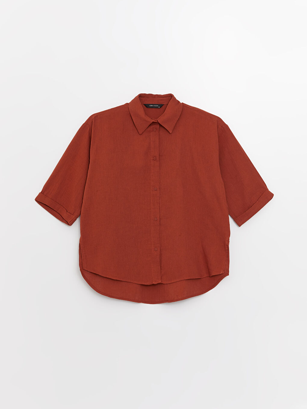 Kahverengi Düz Oversize Müslin Kadın Gömlek-5