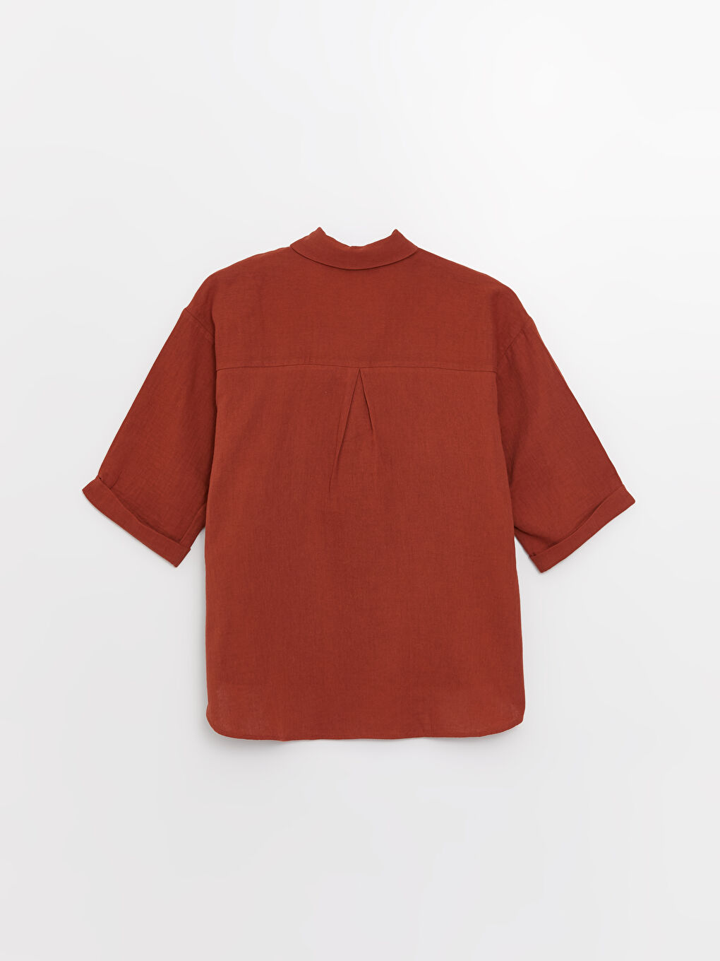 Kahverengi Düz Oversize Müslin Kadın Gömlek-6