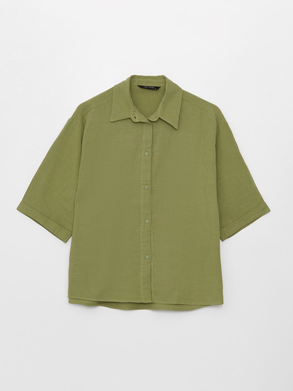 Haki Düz Oversize Müslin Kadın Gömlek-5