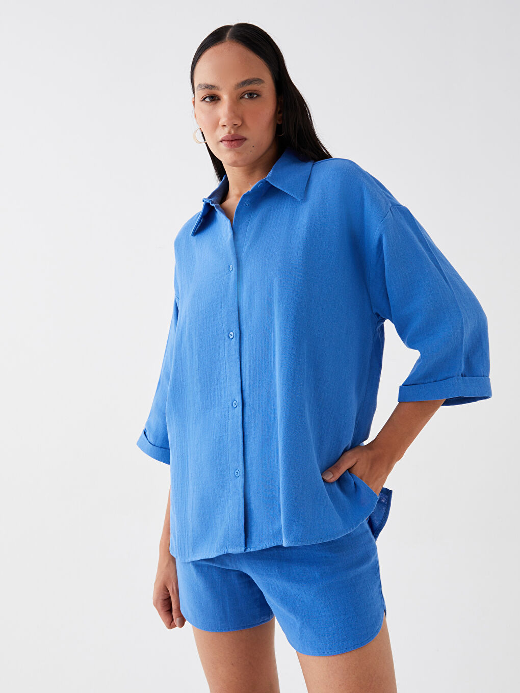 LCW Vision Plain Oversize Muslin Women's Shirt -S3HE67Z8-K6M