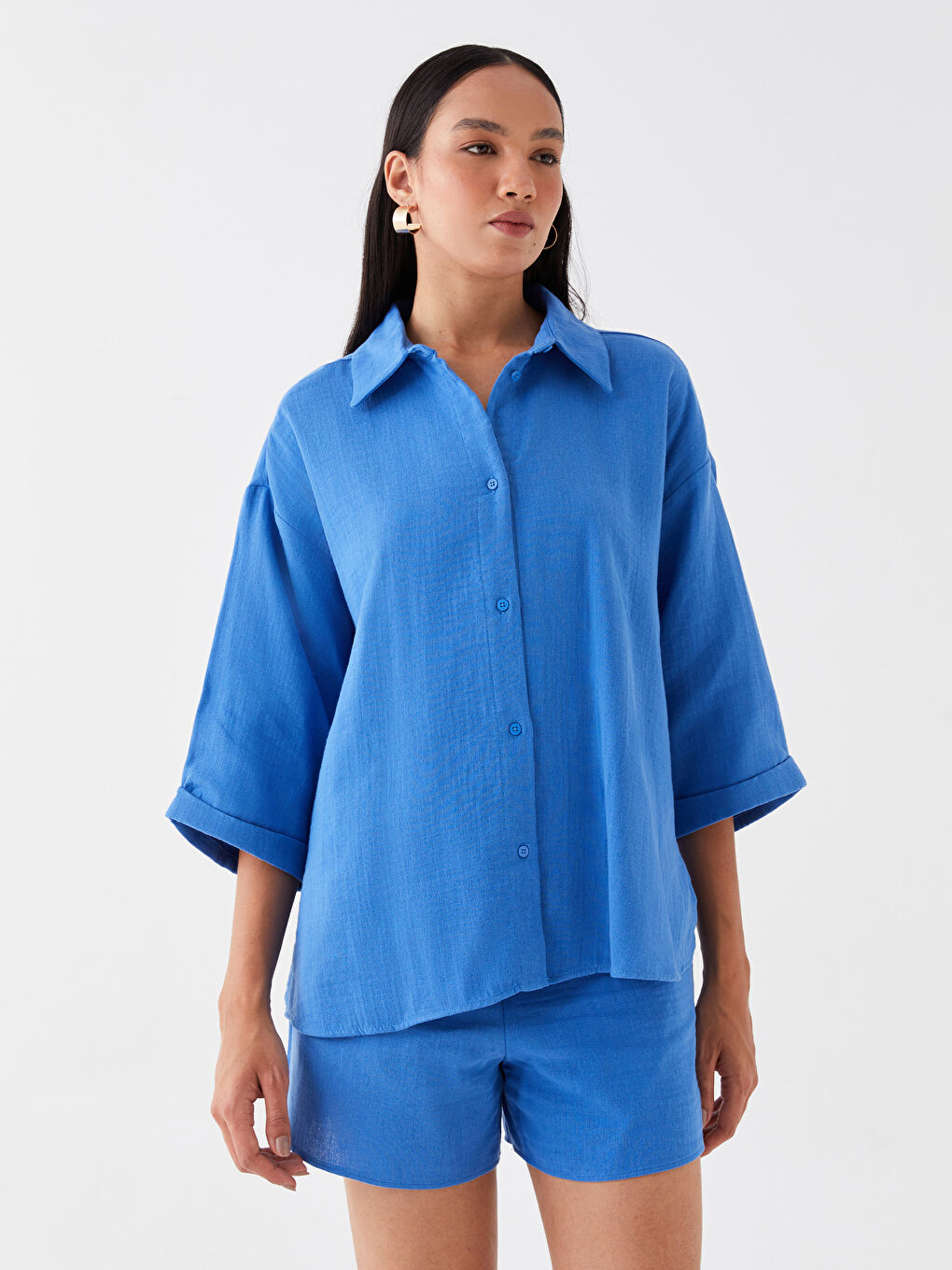 LCW Vision Plain Oversize Muslin Women's Shirt -S3HE67Z8-K6M