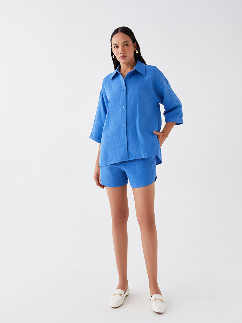 LCW Vision Plain Oversize Muslin Women's Shirt -S3HE67Z8-K6M