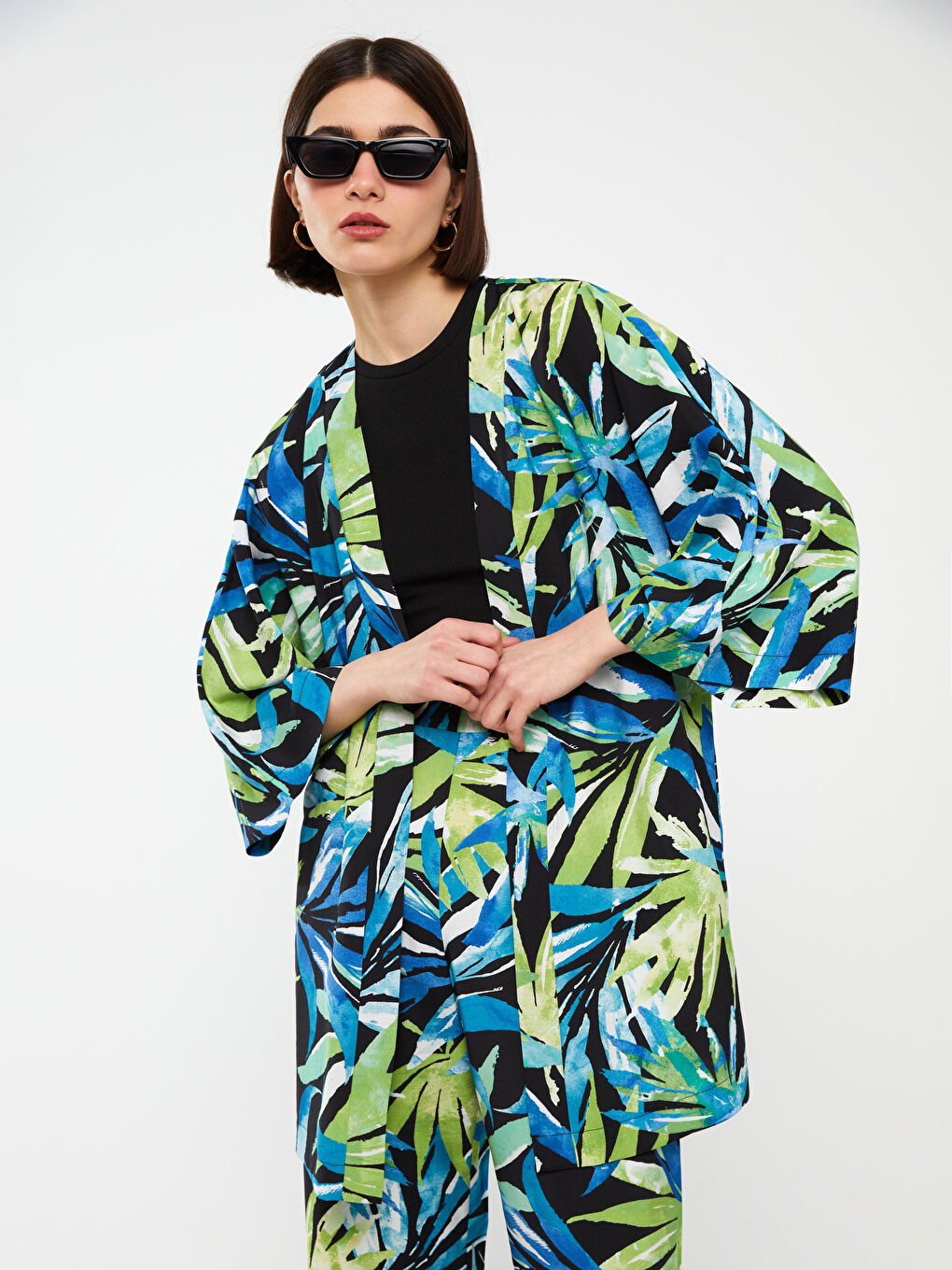 Shawl Collar Patterned Oversize Women's Kimono -S3HE68Z8-F9C