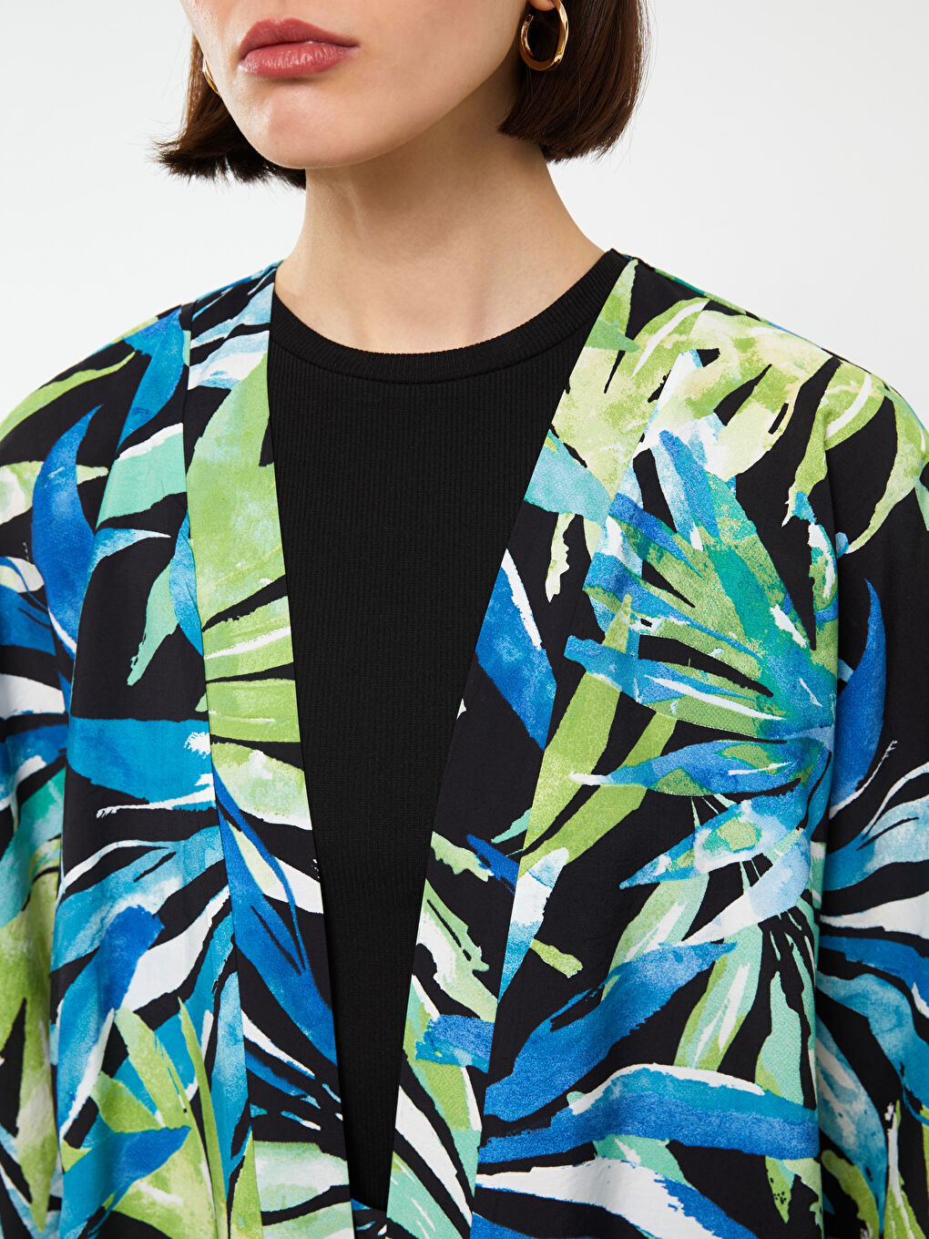 Shawl Collar Patterned Oversize Women's Kimono -S3HE68Z8-F9C